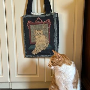Vintage inspired cat library tote bag